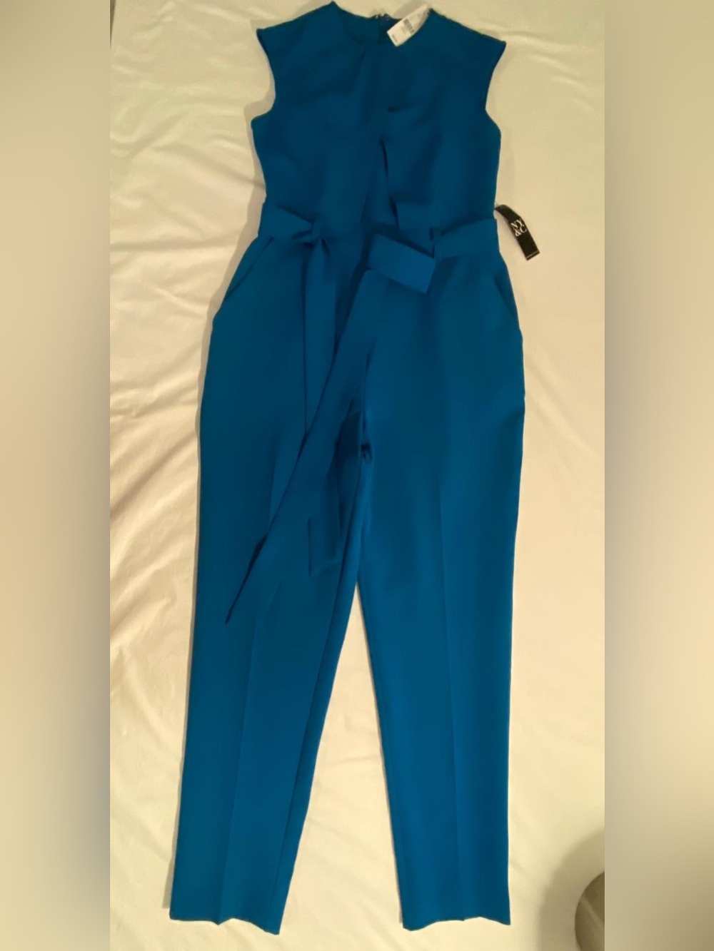 New York & Company Sleeveless Belted Jumpsuit in Teal